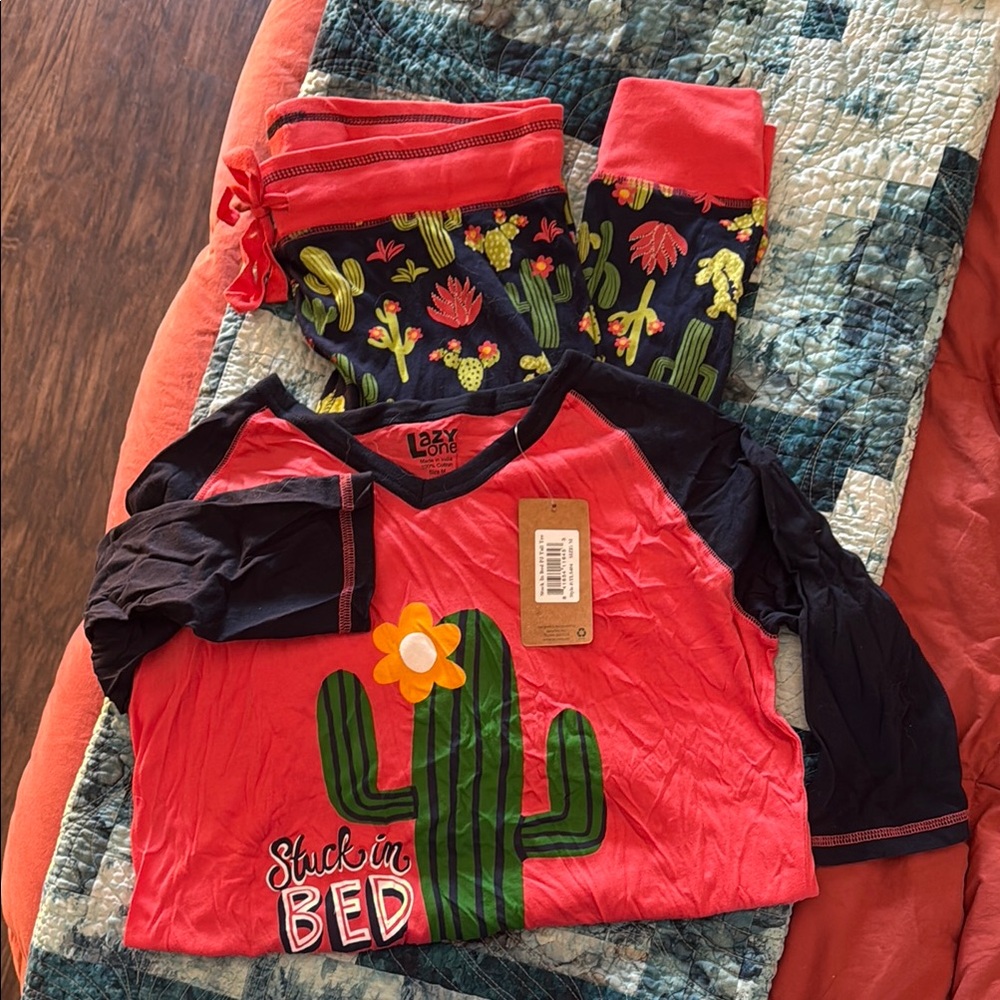 NWT Lazy One Cactus Pajamas - Coral and Navy